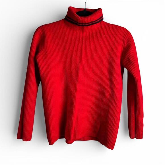 Dkny Sweaters - Vintage DKNY Red Ribbed Turtleneck Sweater with Black Stripe Detail